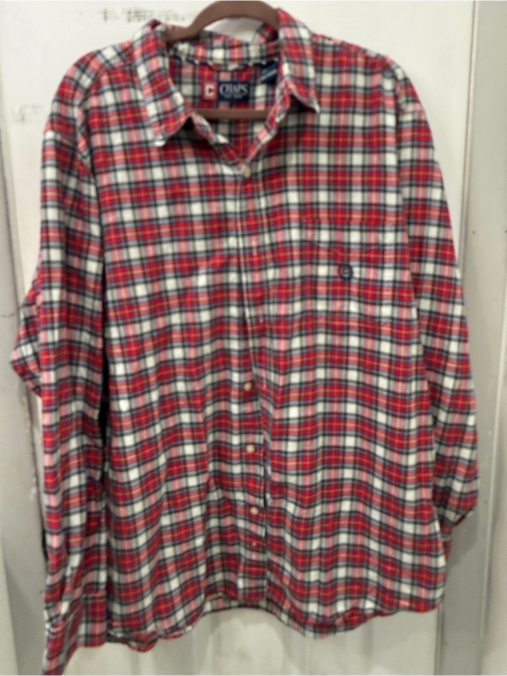 Chaps Red and White Plaid Button-Down Shirt